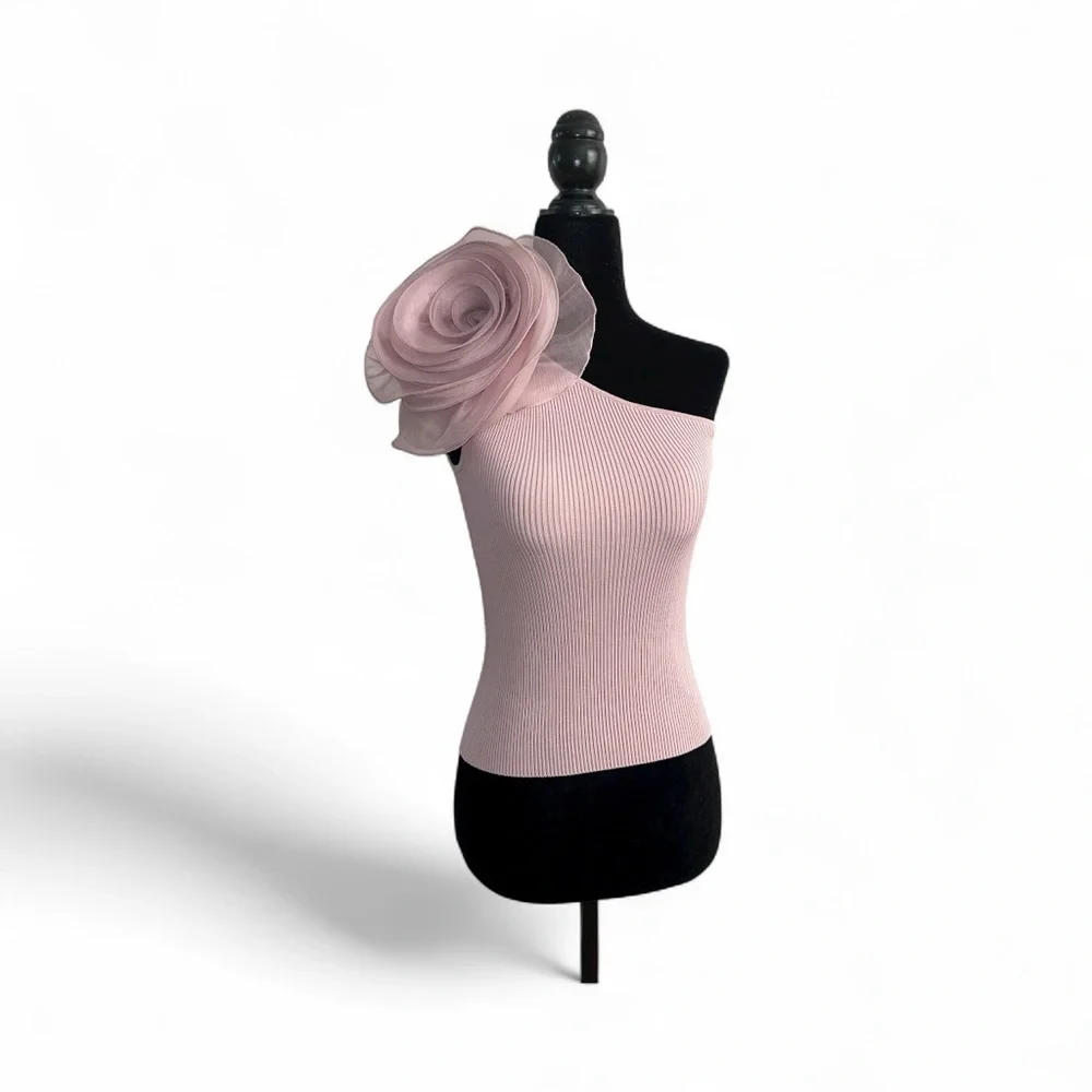 Mango One-Shoulder Rose Flower Top – Dusty Pink – Size S - Picture 4 of 4